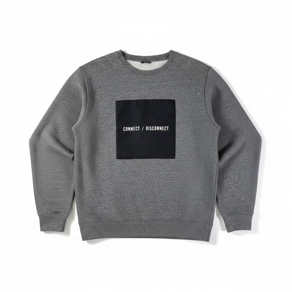 H&M Mens Crew Neck Connect Disconnect Long Sleeve Sweatshirt Gray Streetwear